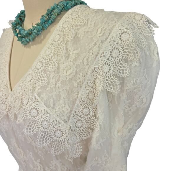Gunne Sax White Lace Midi Dress Size 4 Vintage 80s Edwardian Romantic Wedding - Picture 9 of 12